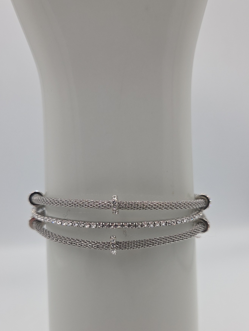 Swarvoski Silver-Tone Crystal Triple Strand Bracelet